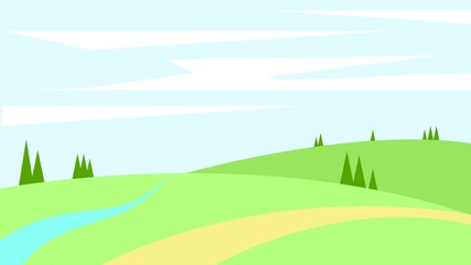Obraz premium Hillside Summer Simple Minimalist Flat Landscape