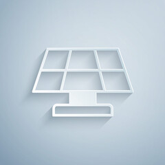 Paper cut Solar energy panel icon isolated on grey background. Paper art style. Vector