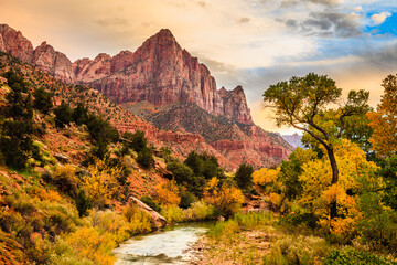 Sunset over the Virgin River at Zion Canyon