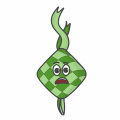 Cute Ketupat Character Flat Cartoon Vector Template Design Illustration