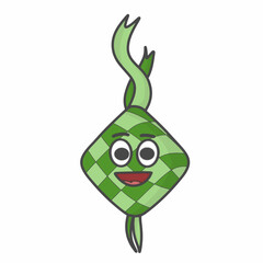 Cute Ketupat Character Flat Cartoon Vector Template Design Illustration