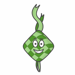 Cute Ketupat Character Flat Cartoon Vector Template Design Illustration