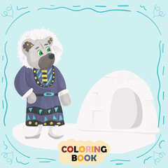 Book color flat illustration for small children in the style of doodle Teddy bear in the national costume of the Eskimo
