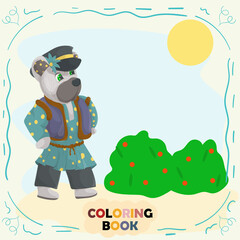 Book color flat illustration for small children in the style of doodle Teddy bear in the national Russian costume