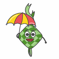Cute Ketupat Character Flat Cartoon Vector Template Design Illustration