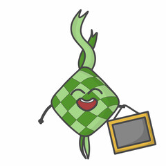 Cute Ketupat Character Flat Cartoon Vector Template Design Illustration
