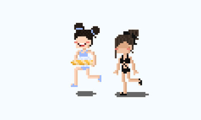 Pixel art cute bikini girls character.