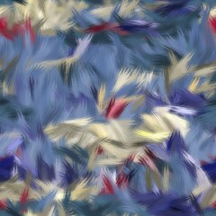 Seamless faux digital paint stroke pattern print. High quality illustration. Procedural painting with realistic brush strokes in bright trendy colors. Abstract art for surface design and print.