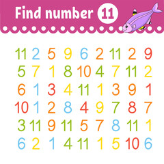 Find number. Education developing worksheet. Activity page with pictures. Game for children. Color isolated vector illustration. Funny character. Cartoon style.