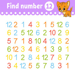 Find number. Education developing worksheet. Activity page with pictures. Game for children. Color isolated vector illustration. Funny character. Cartoon style.