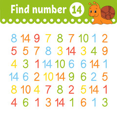 Find number. Education developing worksheet. Activity page with pictures. Game for children. Color isolated vector illustration. Funny character. Cartoon style.