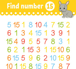 Find number. Education developing worksheet. Activity page with pictures. Game for children. Color isolated vector illustration. Funny character. Cartoon style.