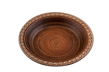 handmade traditional brown clay plate isolated