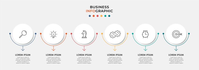 Vector Infographic circle label design business template with icons and 6 options or steps. Can be used for process diagram, presentations, workflow layout, banner, flow chart, info graph