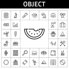 object icon set. line icon style. object related icons such as smartwatch, tennis ball, balloon modelling, beach towel, drum, sun umbrella, asteroid, car, pamela, voltmeter