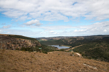 Man Made Dam in Valley Looking Down from Mountain Top