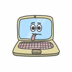 Cute Laptop Character Flat Cartoon Vector Template Design Illustration