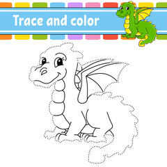 Trace and color. Coloring page for kids. Handwriting practice. Education developing worksheet. Activity page. Game for toddlers. Isolated vector illustration. Cartoon style. Fairytale theme.
