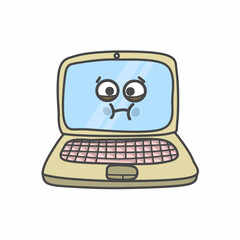 Cute Laptop Character Flat Cartoon Vector Template Design Illustration