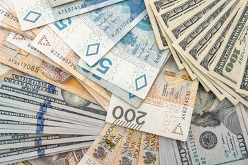 Dollars and Polish zloty PLN as business finance background
