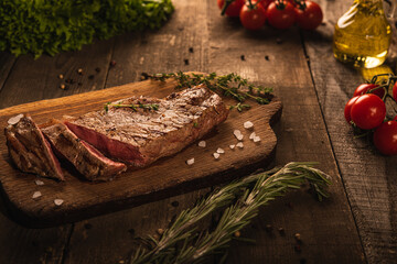 grilled beef steak with vegetables