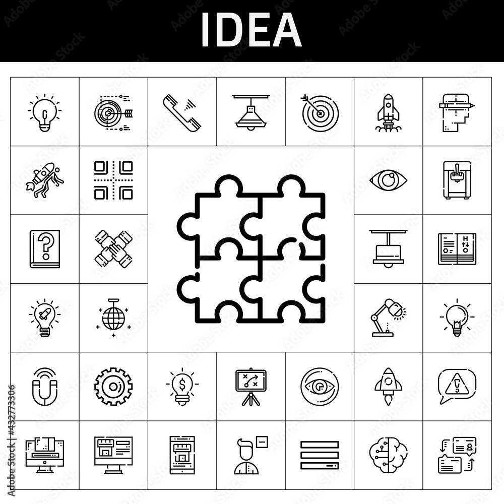 Wall mural idea icon set. line icon style. idea related icons such as idea, mirror ball, startup, dialogue, sci