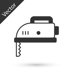 Grey Electric jigsaw with steel sharp blade icon isolated on white background. Power tool for woodwork. Vector