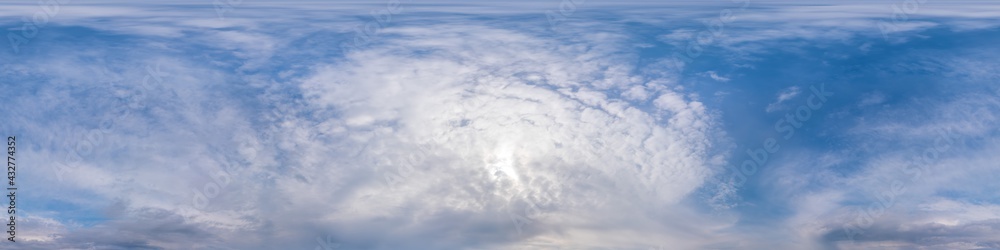 Wall mural blue sky panorama with cirrus clouds in seamless spherical equirectangular format. full zenith for u