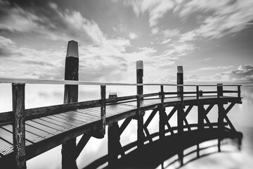Wooden mooring jetty in seaport with a view over the Dutch Wadden Sea