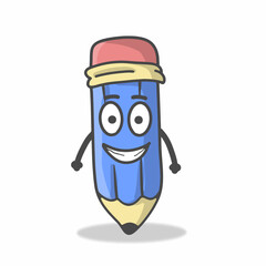 Cute Pencil Character Flat Cartoon Vector Template Design Illustration