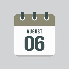 Icon day date 6 August, template calendar page
