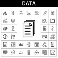 data icon set. line icon style. data related icons such as news, calculator, server, wifi, searching, news reporter, molecules, padlock, graph, network, security, folder