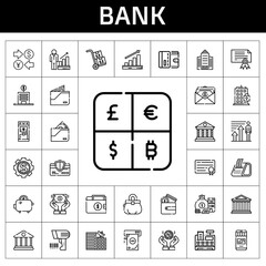 bank icon set. line icon style. bank related icons such as profits, wallet, scanning, cash register, certificate, salary, money bag, packs, building, dollar, bank, money