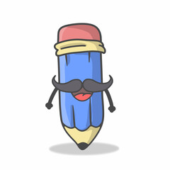 Cute Pencil Character Flat Cartoon Vector Template Design Illustration