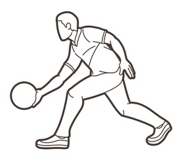 Bowling Sport Male Player Pose Cartoon Graphic Vector