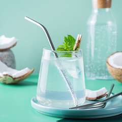 Tropical hard seltzer cocktail with coconut water and ice