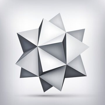 Volume polyhedron gray star, 3d object, geometry shape, mesh version, abstract vector element for you design project 
