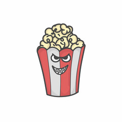 Cute Popcorn Character Flat Cartoon Vector Template Design Illustration