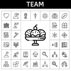 team icon set. line icon style. team related icons such as modeling, student, volley, networking, employee, network, skills, file, man, zoom out, hospital, conversation, guide