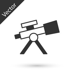 Grey Telescope icon isolated on white background. Scientific tool. Education and astronomy element, spyglass and study stars. Vector