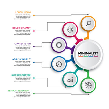 Business Infographic Process With Circle Template Design With Icons And 6 Options Or Steps. Professional Inforgraphic Or Info Chart Template Isolated On White Background