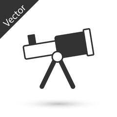 Grey Telescope icon isolated on white background. Scientific tool. Education and astronomy element, spyglass and study stars. Vector