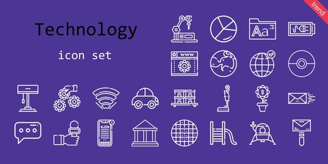 technology icon set. line icon style. technology related icons such as news, settings, wifi, mail, mars, news reporter, lamp, message, battery, lander, earth grid, pokeball, museum, fonts