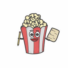 Cute Popcorn Character Flat Cartoon Vector Template Design Illustration