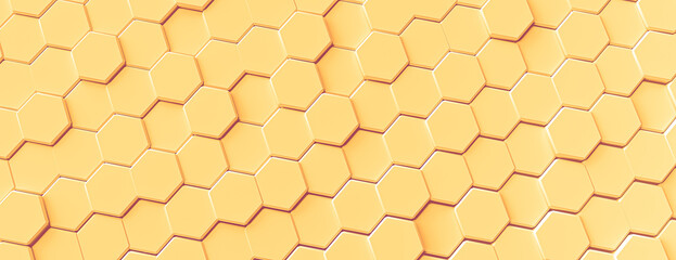 background hexagon pattern abstract background yellow orange panorama 3D Illustration