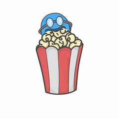 Cute Popcorn Character Flat Cartoon Vector Template Design Illustration