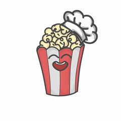 Cute Popcorn Character Flat Cartoon Vector Template Design Illustration