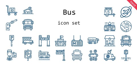 bus icon set. line icon style. bus related icons such as parking, bus, van, turntiles, driver, school, metro, school bus, travel, tram, transportation,