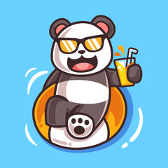Cartoon Panda with Swimming Ring Illustration