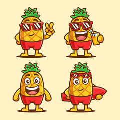 Pineapple Summer Cartoon Character Set